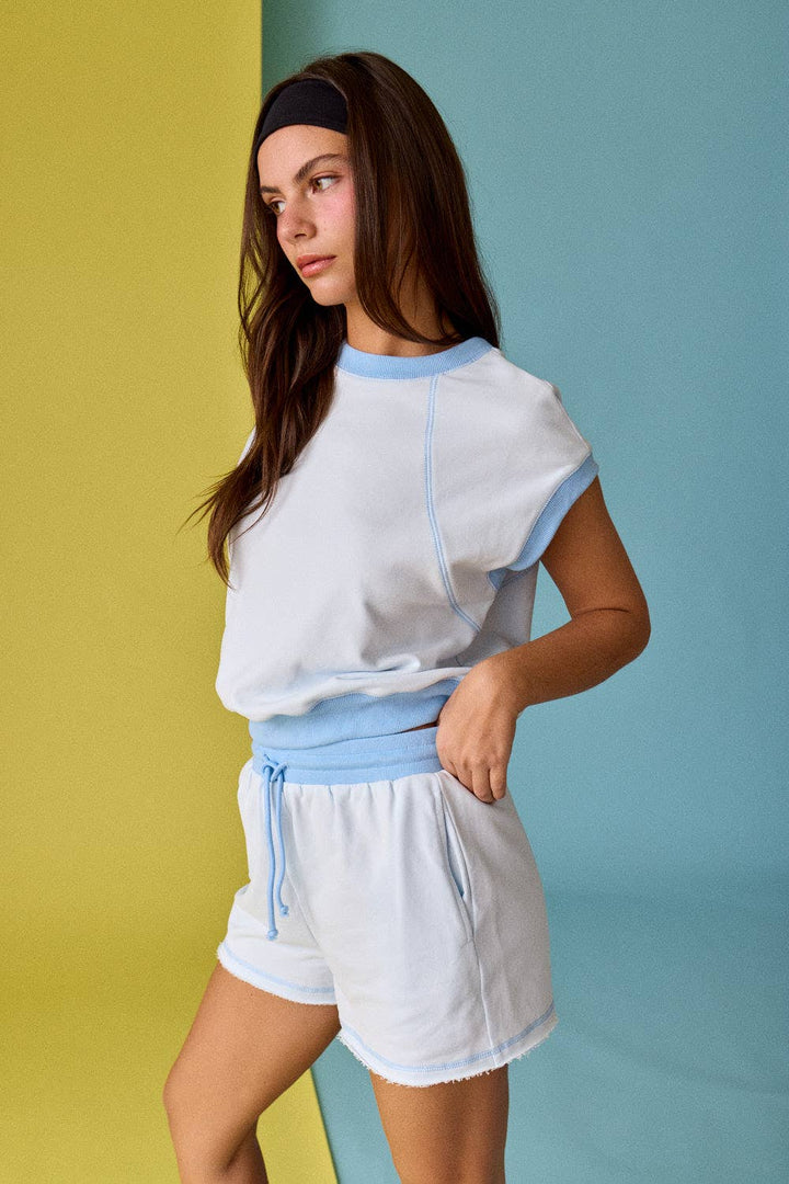 Papermoon - PX19315 Sleeveless Lounge Short Set Relaxed Fit: BLUE