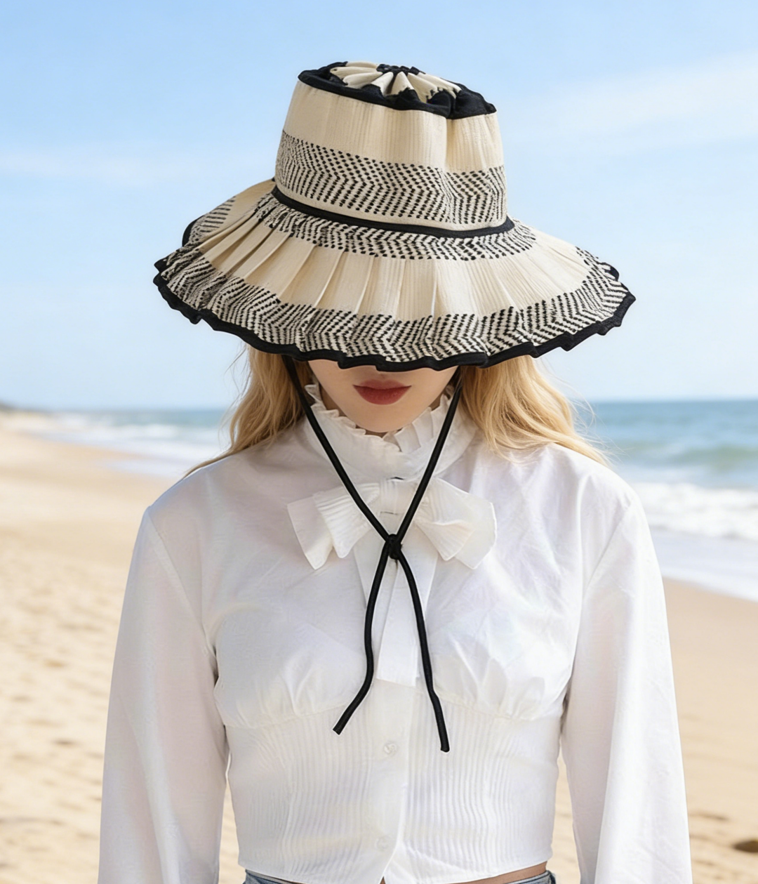 MKS America - Boho Checkered Straw Hat Foldable Beach Sun Hat: TGrass / M