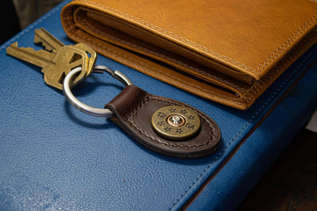 Zep-Pro - Shot Shell Oval Leather Keychain: Brown
