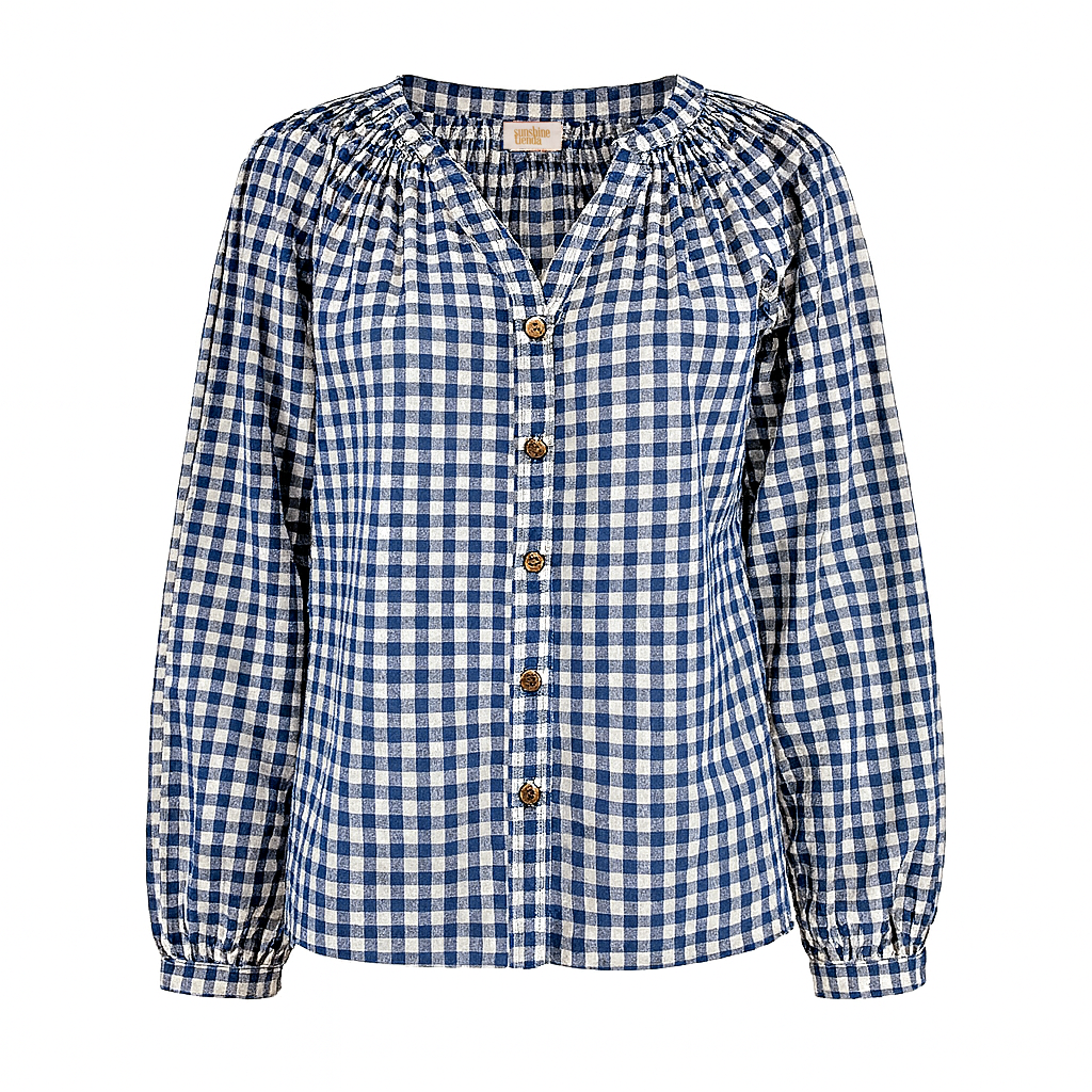 Sunshine Tienda - Navy Gingham Lucia Top: XL