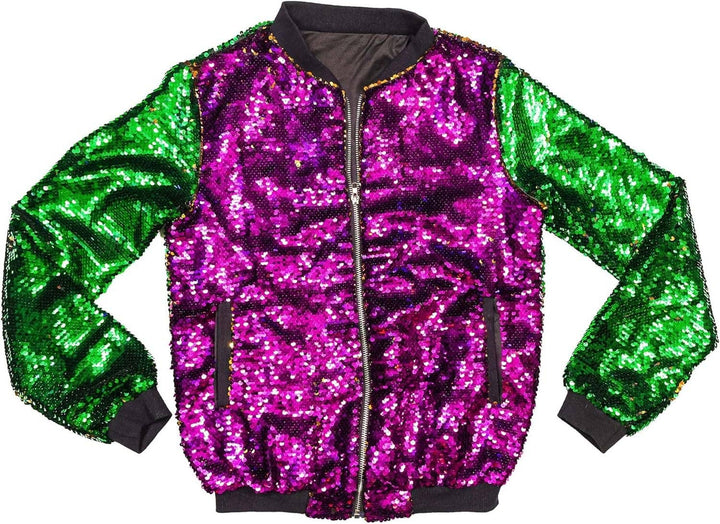 The Mardi Gras Krewe - Reversible Mardi Gras Sequin Jacket for Women & Kids, Mardi Gras Outfit: Medium