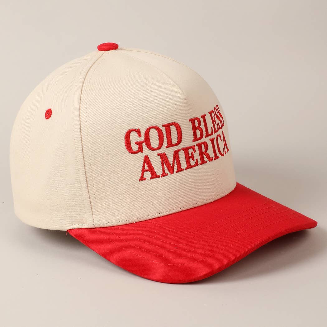 Fashion City - God Bless America Embroidered Two-Tone Canvas Cap: RED/NAVY / ONE SIZE