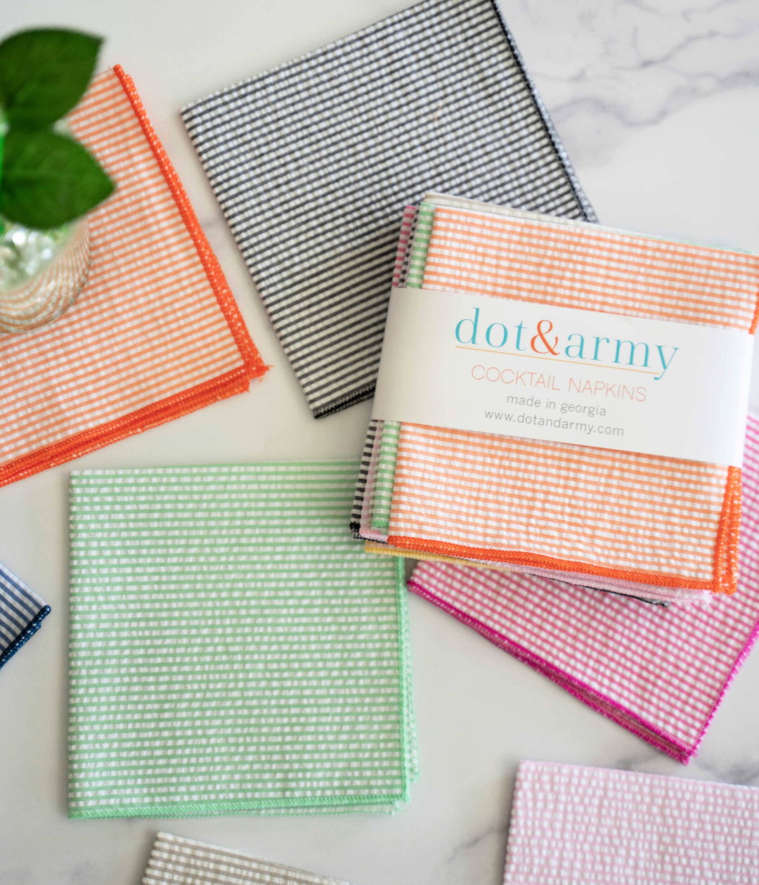 Dot and Army - Seersucker Cocktail Napkins, set of four: Navy Blue