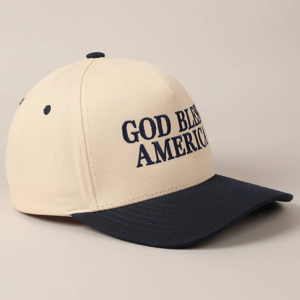 Fashion City - God Bless America Embroidered Two-Tone Canvas Cap: RED/NAVY / ONE SIZE