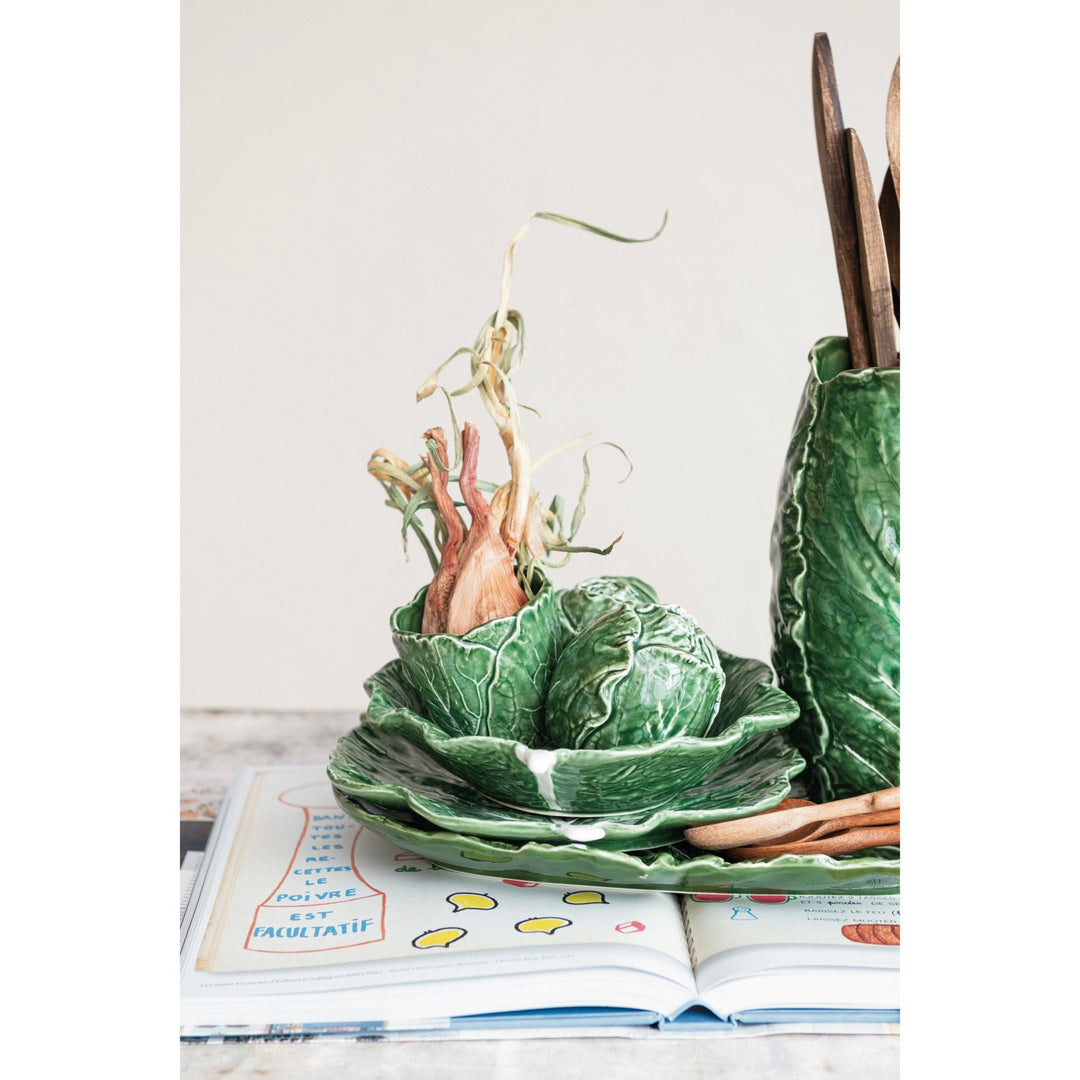 3" Round x 2-3/4"H Embossed Stoneware Cabbage Planter