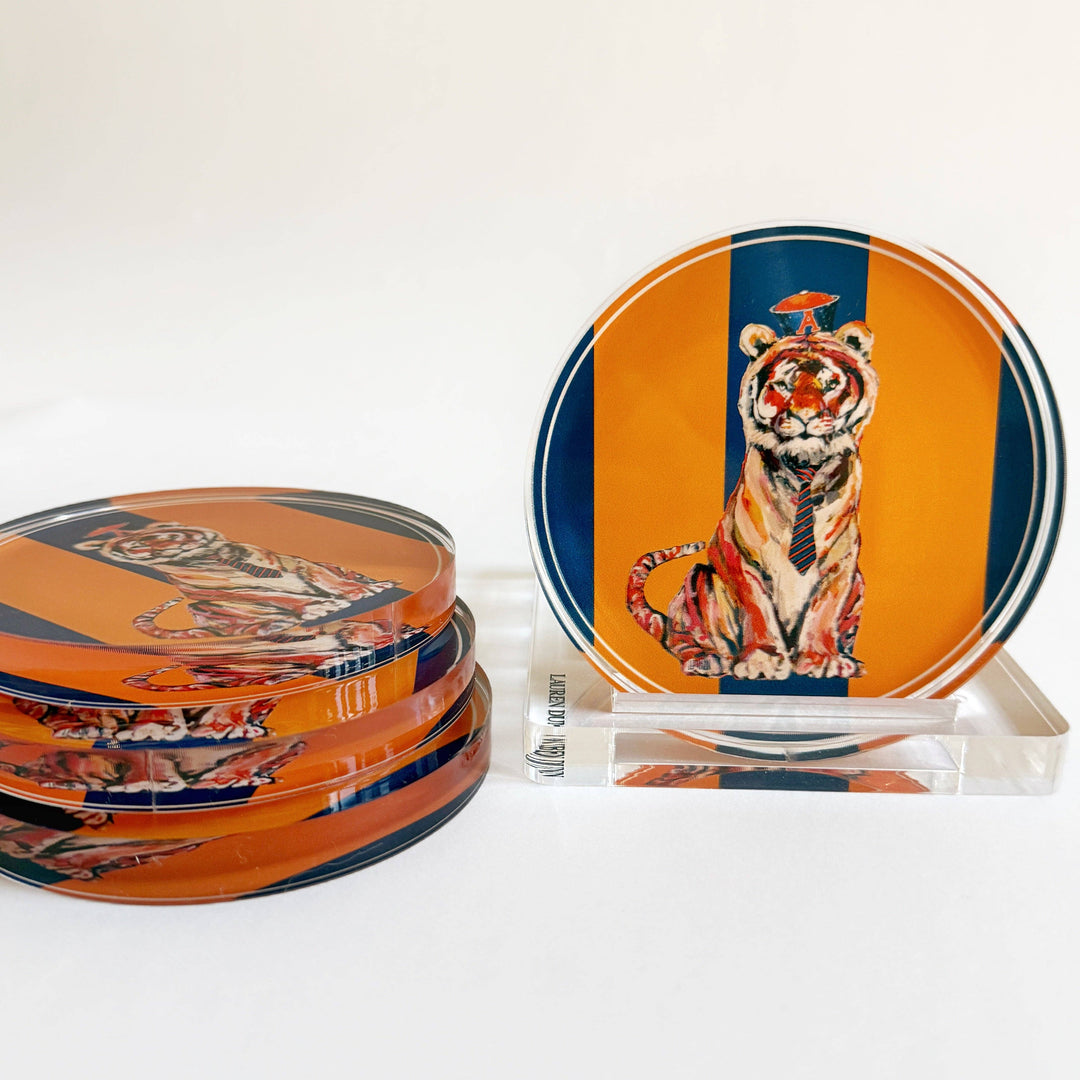 Lauren Dunn - TIGER IN NAVY GAME DAY COASTER sold as singles