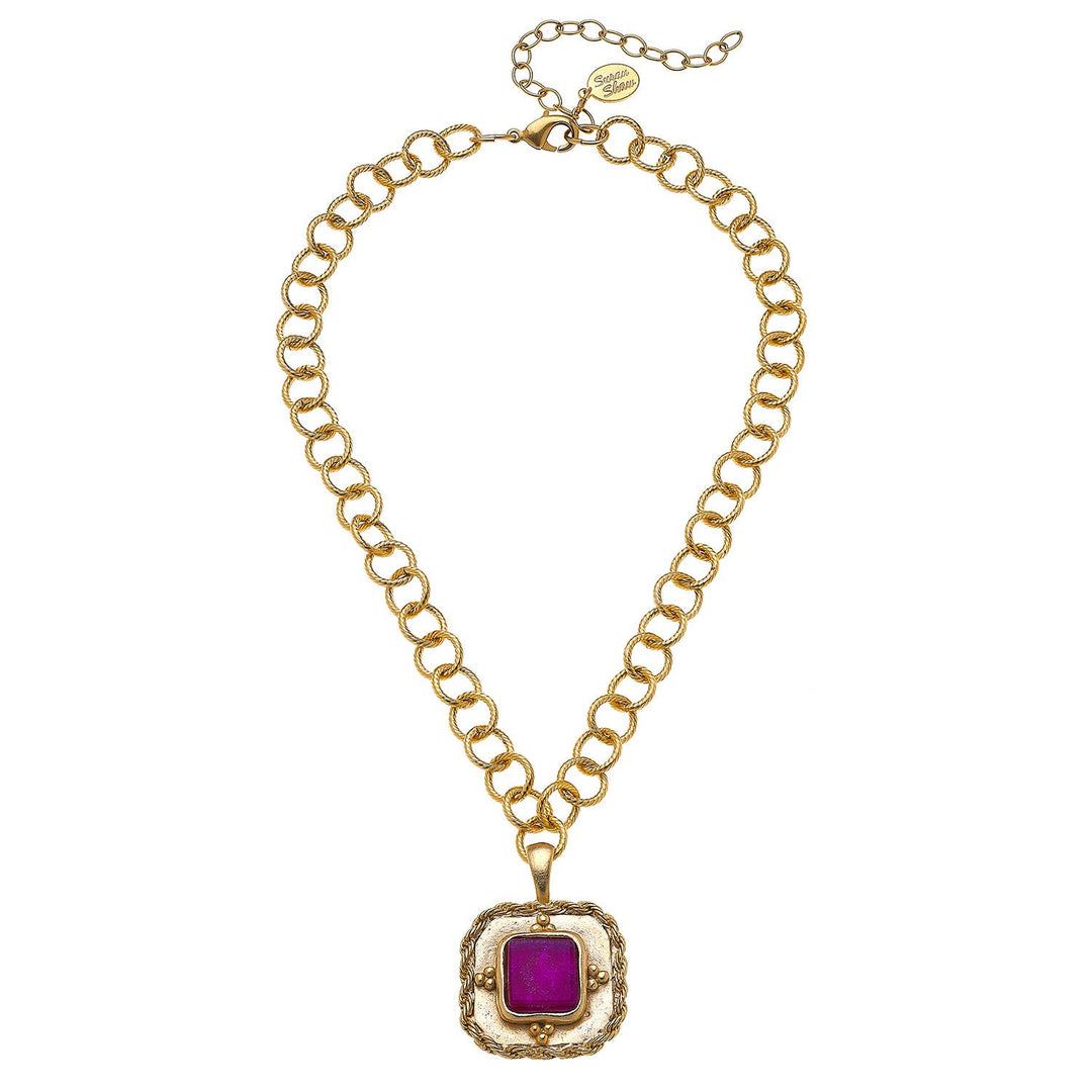 Susan Shaw - Fuchsia French Glass Chain Necklace