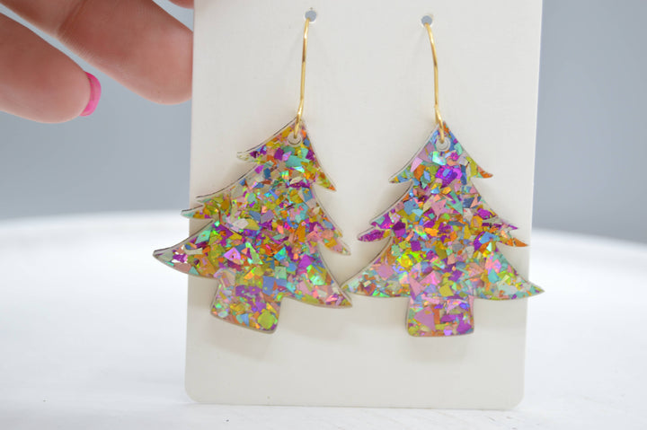 Colorful Confetti Christmas Tree Earrings, Acrylic Earrings