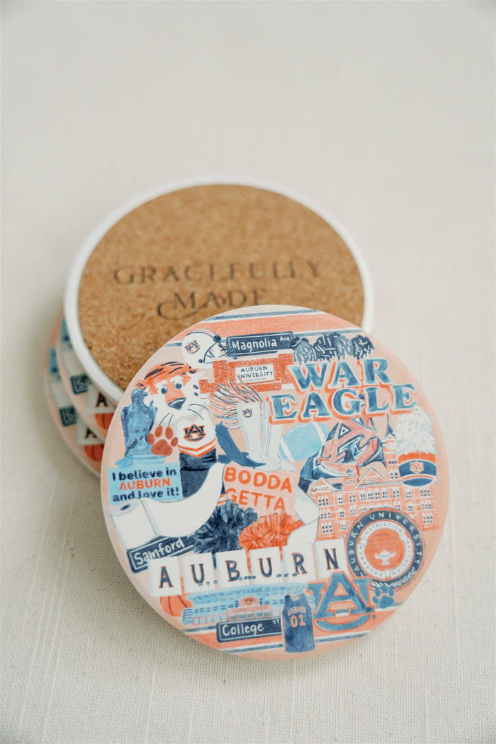 Gracefully Made Art - Ceramic Auburn University Coaster (SOLD INDIVIDUALLY)