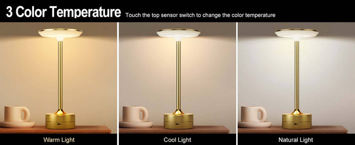 LAX Gadgets - LED Table Lamp – Touch Control, Dimmable, Rechargeable: Gold