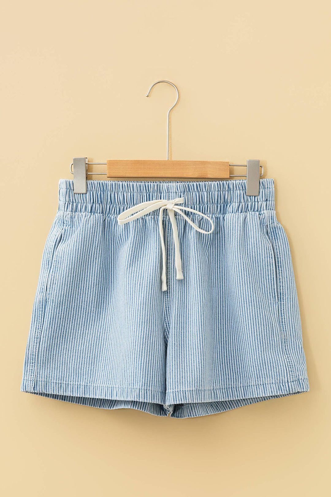 Stripe Drawstring Elastic Waist Casual Denim Shorts|S-4X: Sky Blue Stripe / XL