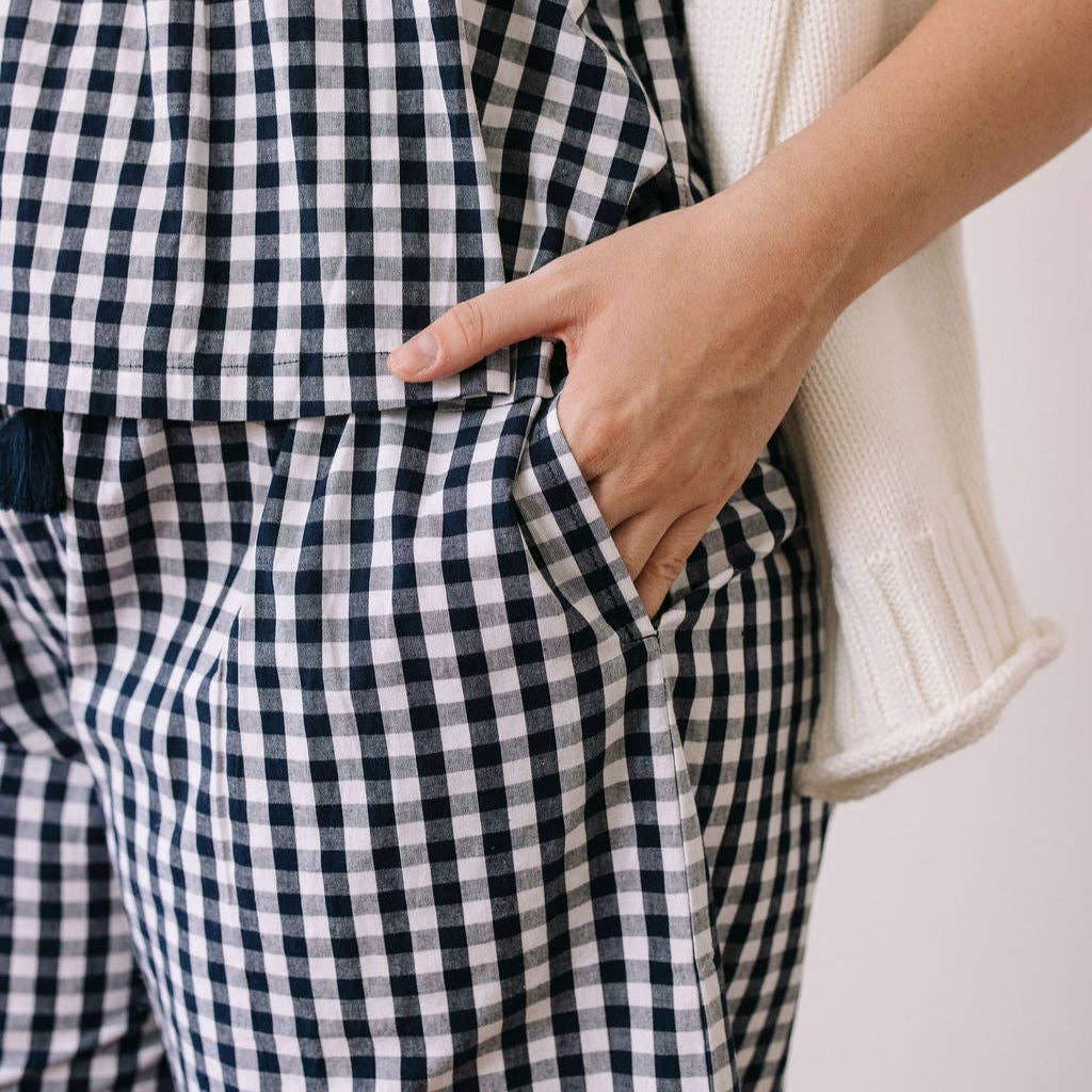 Sunshine Tienda - Navy Gingham Daphne Pant: S