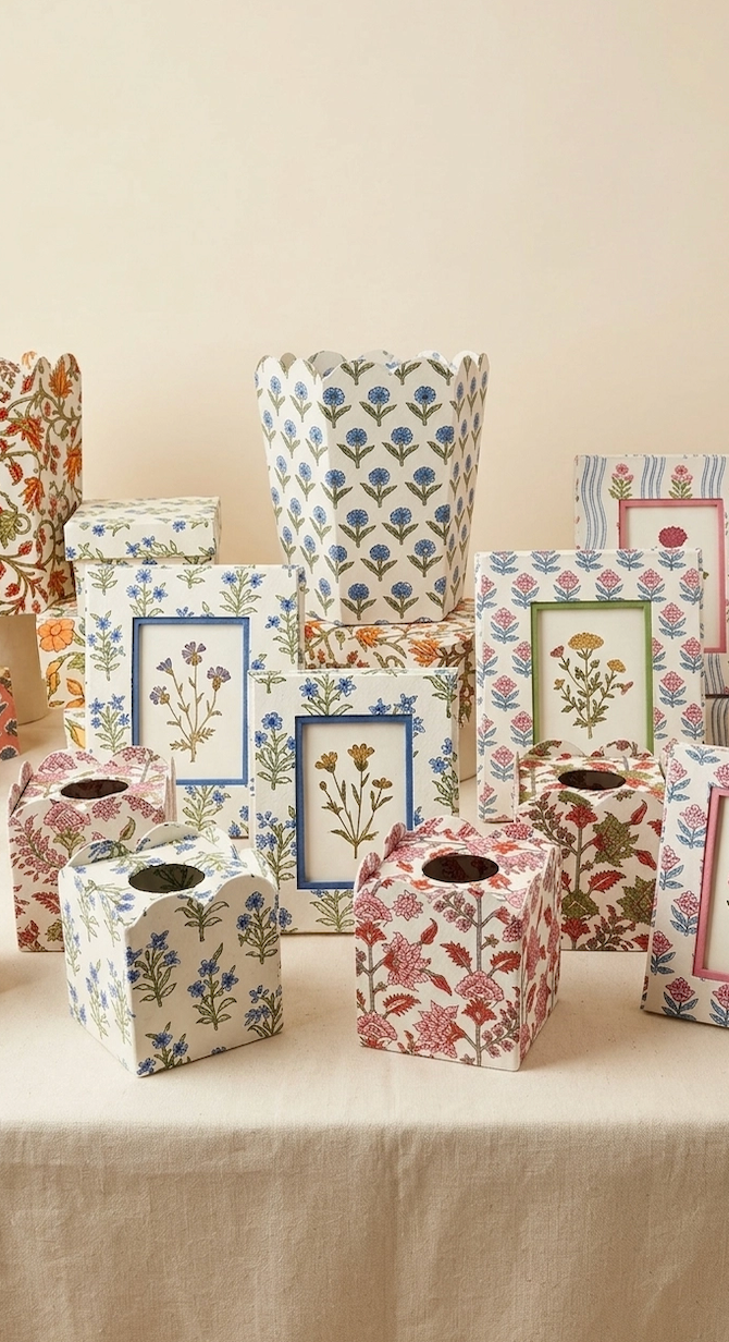 Blocks that Print - Blue & White Handprinted Tissue Box - Sanganer Blooms