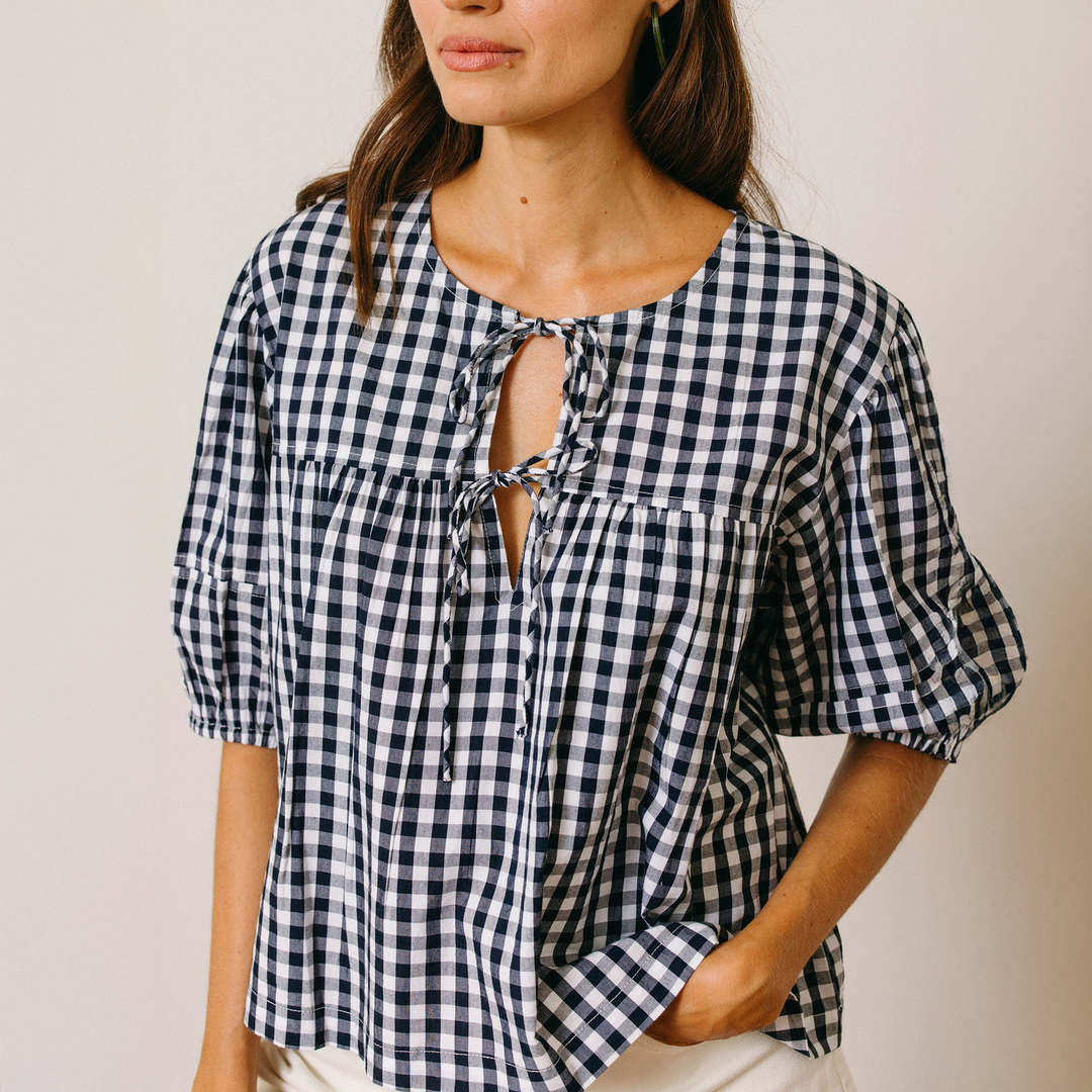 Sunshine Tienda - Navy Gingham Mira Top: XS