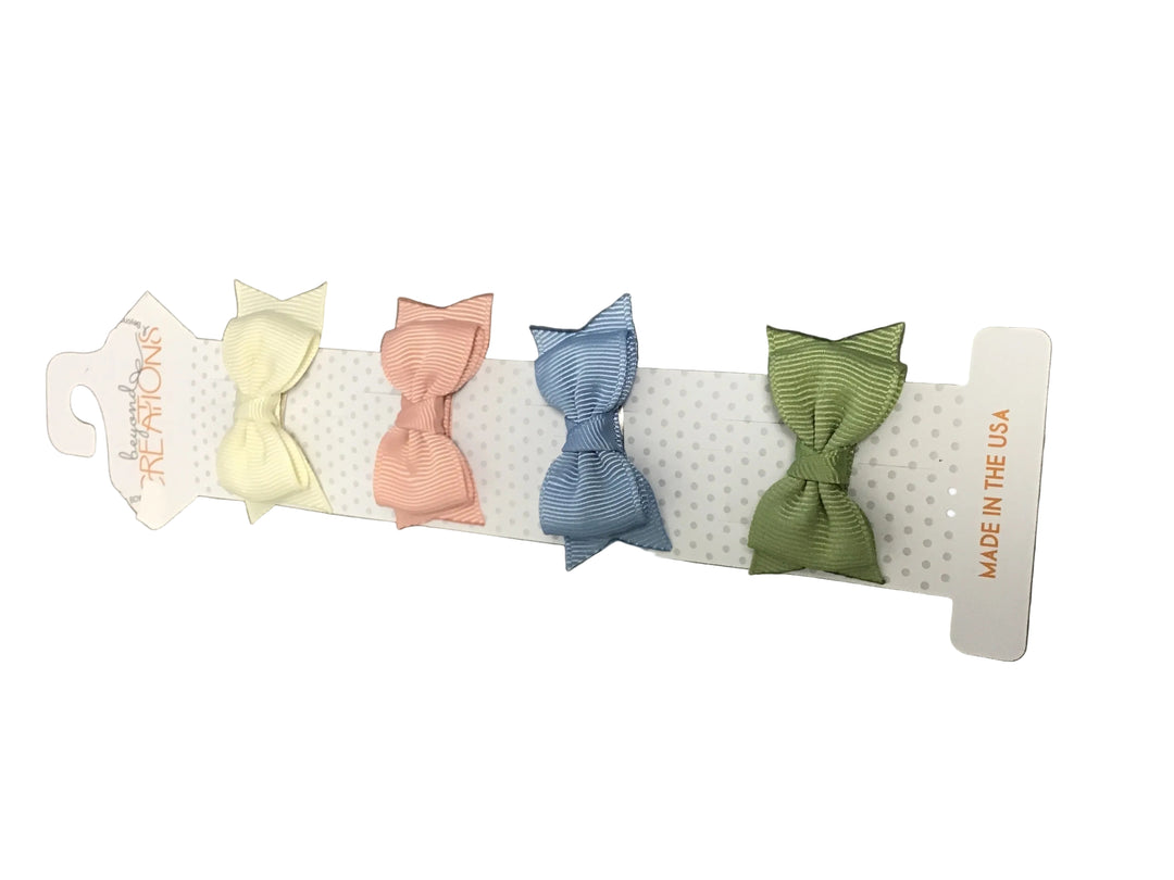 Beyond Creations, LLC - 4 PACK - 2" TODDLER SOPHIA BOW ON SNAP CLIP : Muted Pack - Antique White; Sweet Nectar; French Blue; Spring Moss