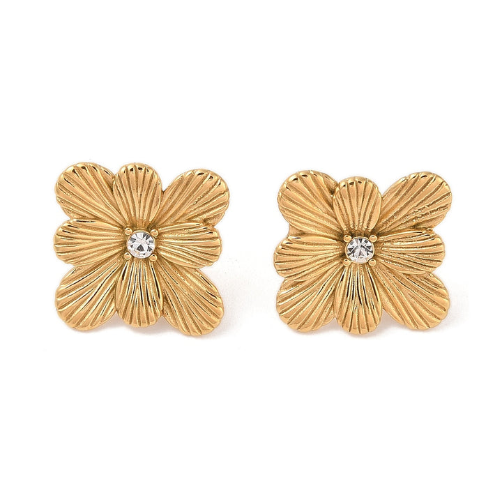 Stainless Steel Inlay Rhinestone Stud Earrings, for Women, PVD Vacuum Plating, Flower, Golden Size: about 19.3mm wide, 19mm lomg.