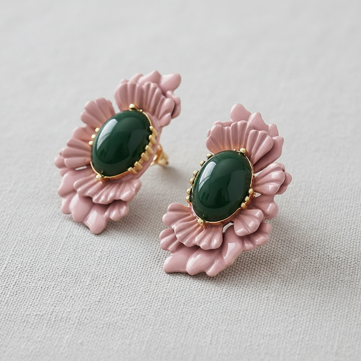 paperln - Retro Oval Glass Bead Flower Earrings