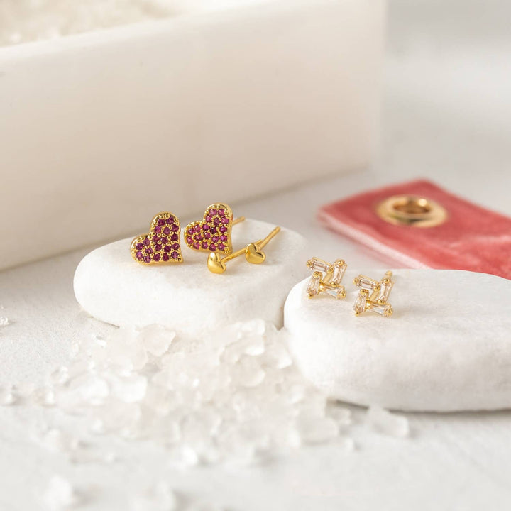 Splendid Iris - Pink Pave Heart Velvet Stud Gift Set