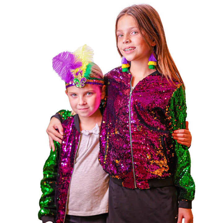 The Mardi Gras Krewe - Reversible Mardi Gras Sequin Jacket for Women & Kids, Mardi Gras Outfit: Medium