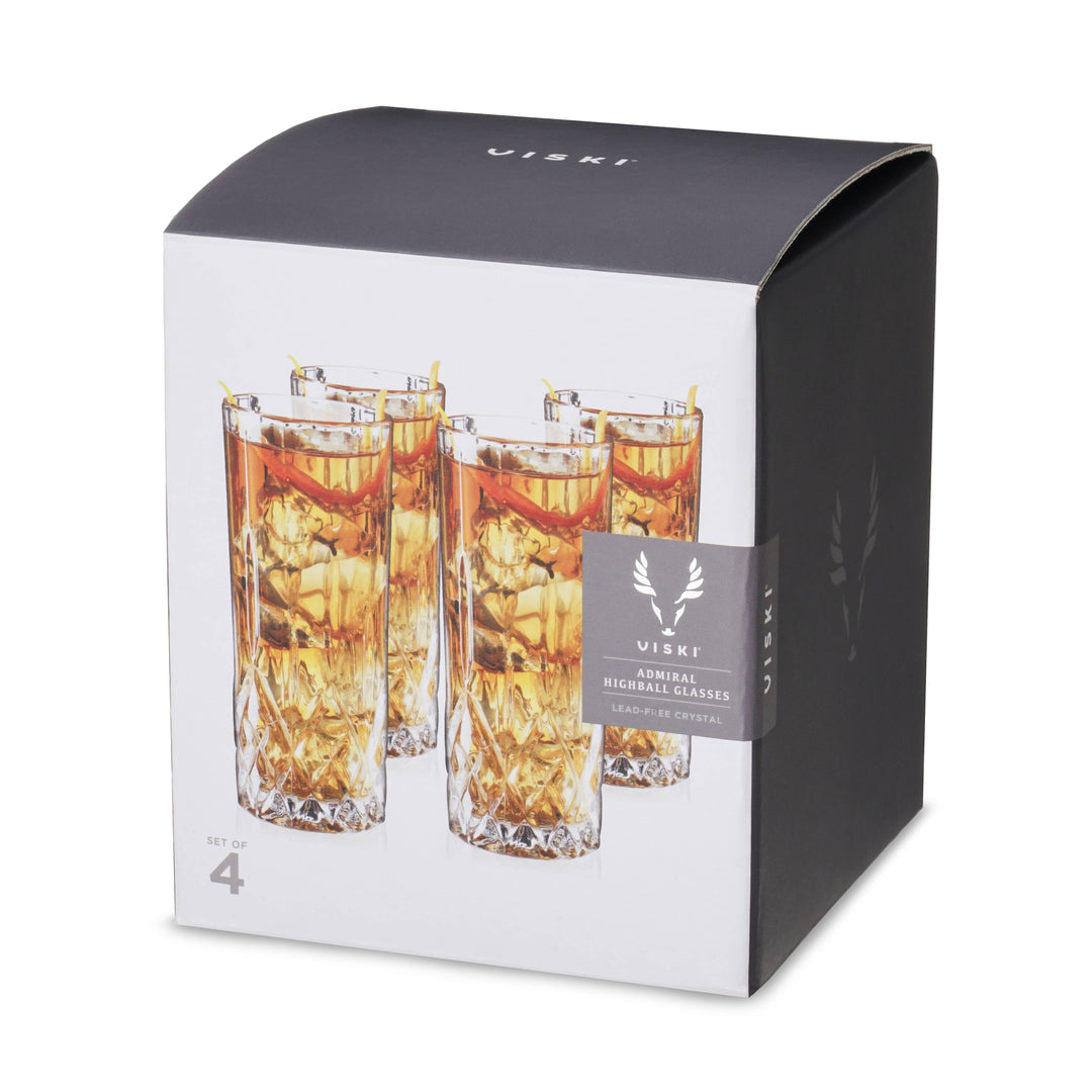 Viski - Admiral™ Vintage-Style Crystal Highball Glasses - Set of 4