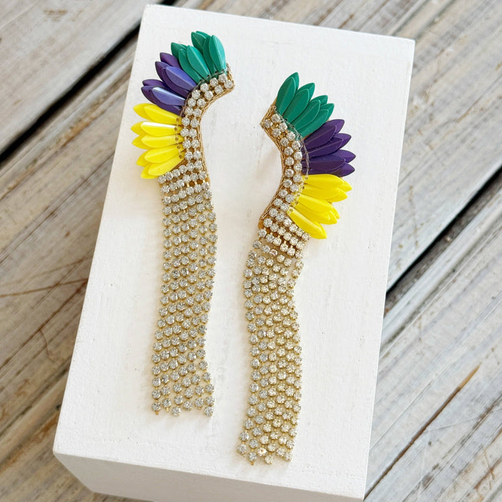 Nolaverse - Rhinestone Tassel Wings Mardi Earring