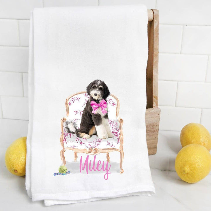 The Preppy Pineapple Home - Bernedoodle Flour Sack Tea Towel: No Accessory / Palm Chair