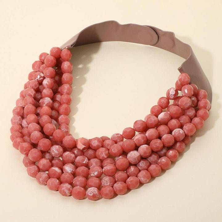 Sensibling Corp. - Marbled Faceted Ball Beaded Multi Layered Faux Leather Magnetic Necklace: Navy