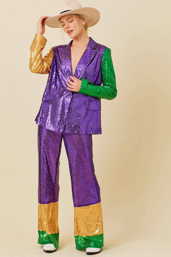 Main Strip - Mardi Gras Sequin Wide Pants: MARDI GRAS / L