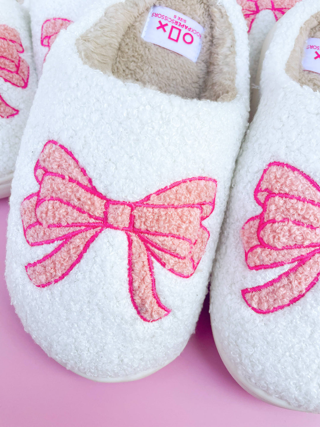 Rock Paper Scissors - Pink Bow Slippers: X-Large