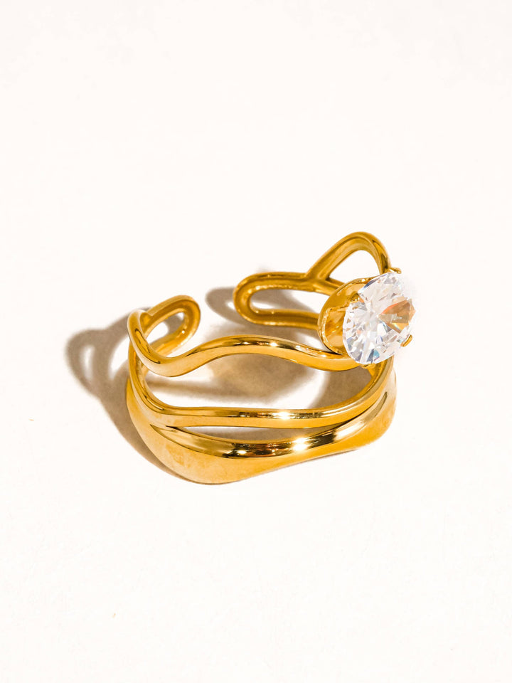 Flânerie by MAIQ - Gloire 18K Gold Non-Tarnish Abstract CZ Ring: Yellow Gold