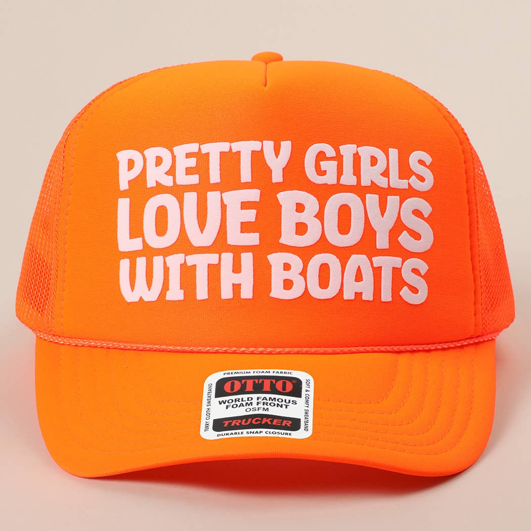 Fashion City - Pretty Girls Love Boys With Boats Text Print Mesh Back Cap: KELLY GREEN / ONE SIZE