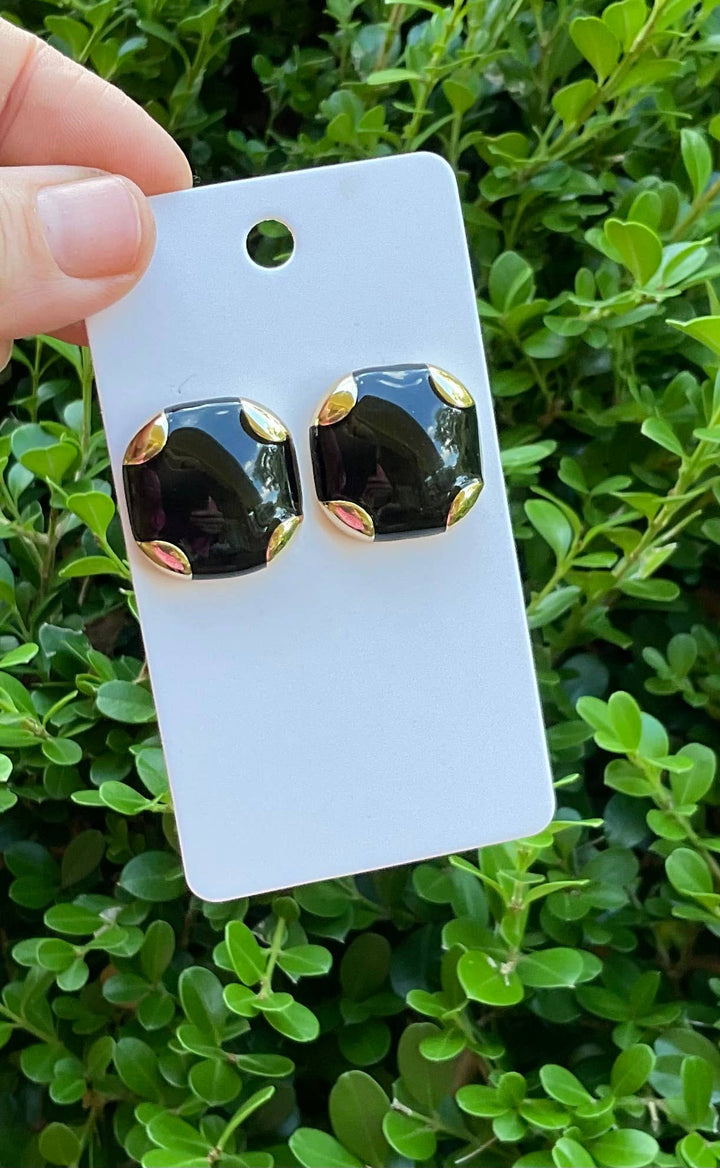 Baubles by Maggi - Vintage style button enamel earrings: Black