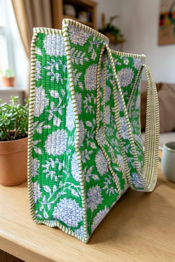 Nash Grey - Terra Green Floral Patterned Tote Bag