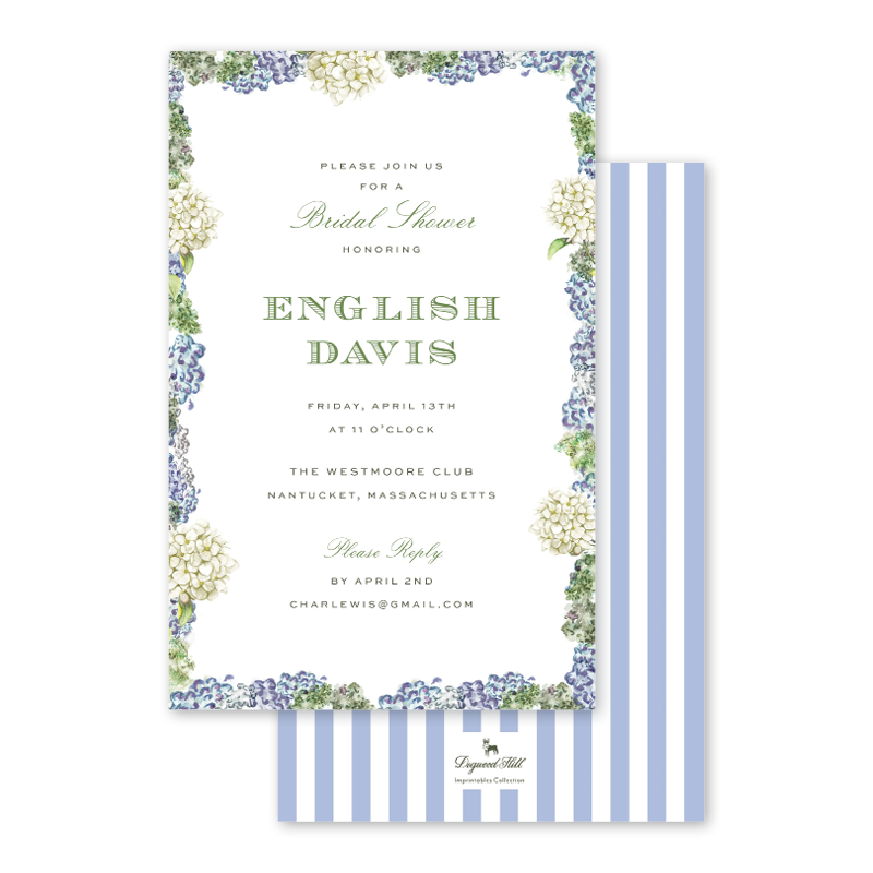 Dogwood Hill - Blue Hydrangea Boxed Invitation: Imprintable Invitation Boxed Set of 10 Cards