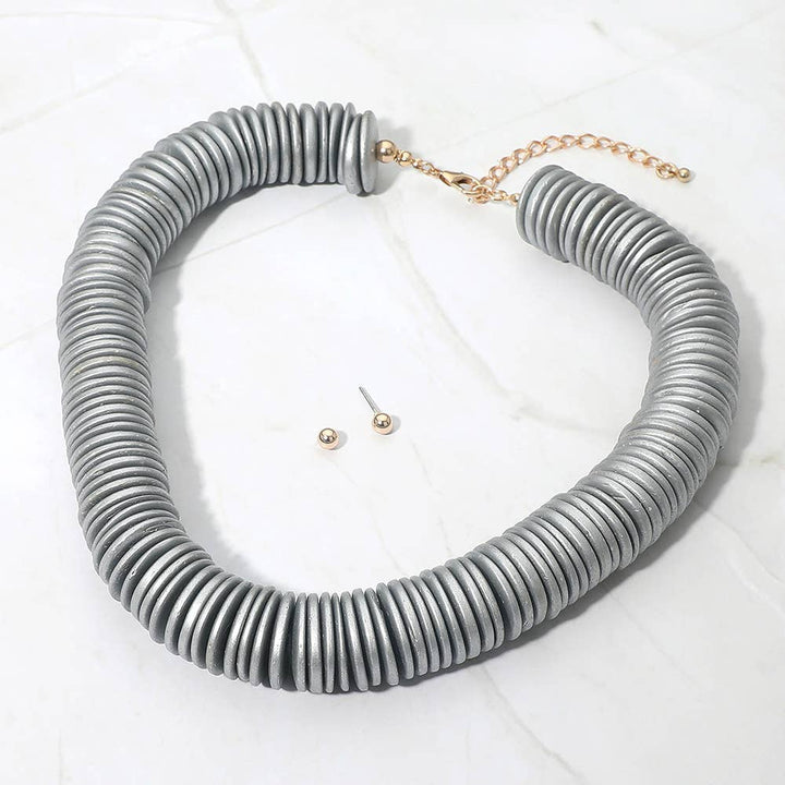 Sensibling Corp. - Chunky Wooden Disc Beaded Statement Necklace: Black