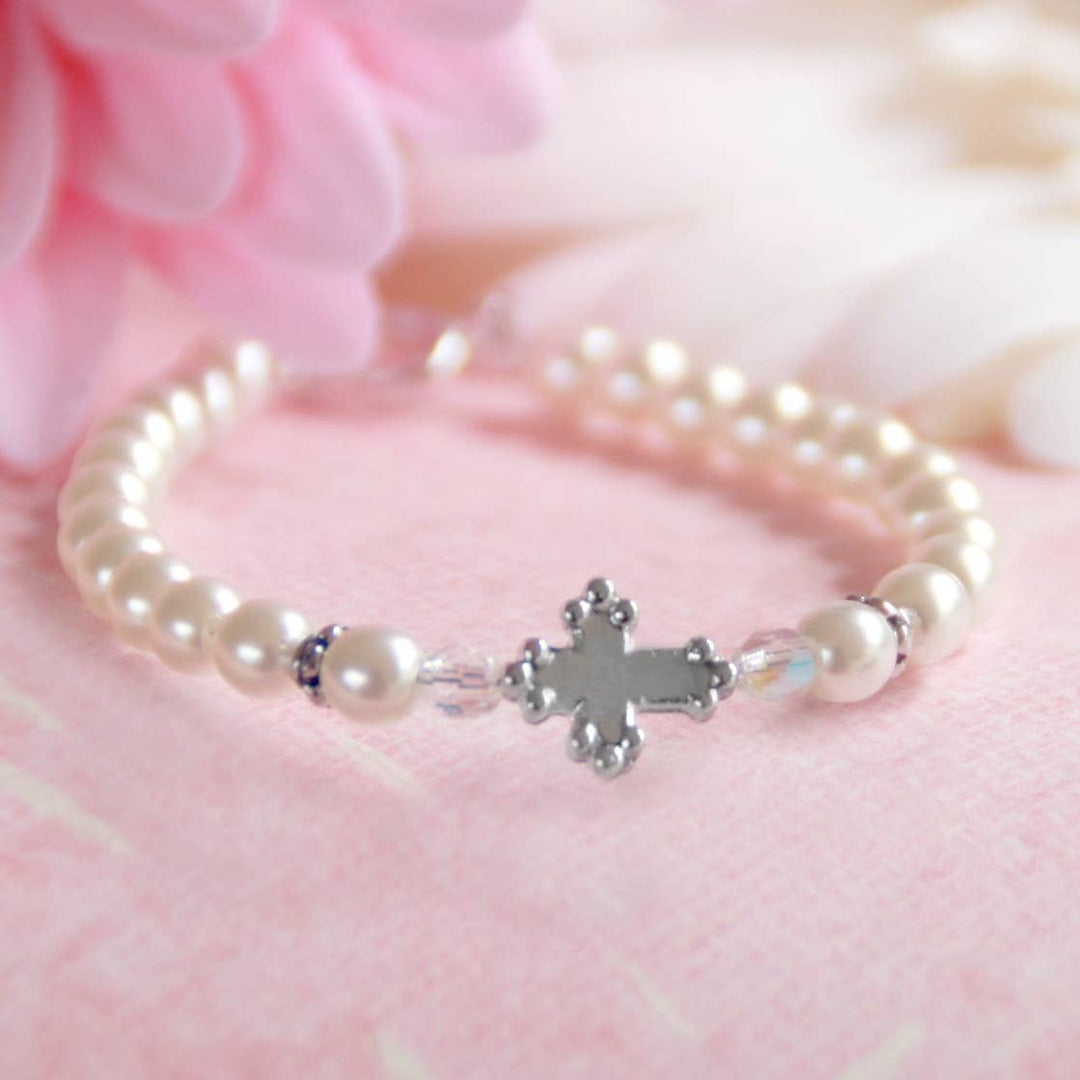 Collectables America - Girl Pearls and Cross Classic 6" Bracelet  CJ-435-6
