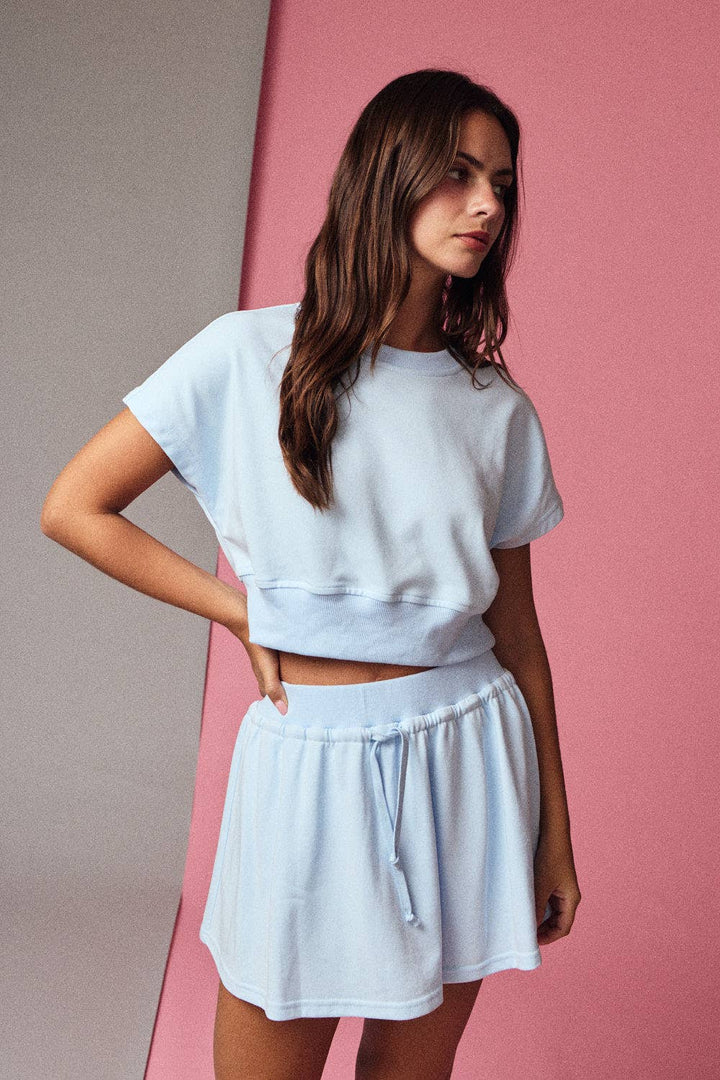 Papermoon - PX19298 Two Piece Skort Set Casual Fit: BLUE / S-M-L (3-2-1)