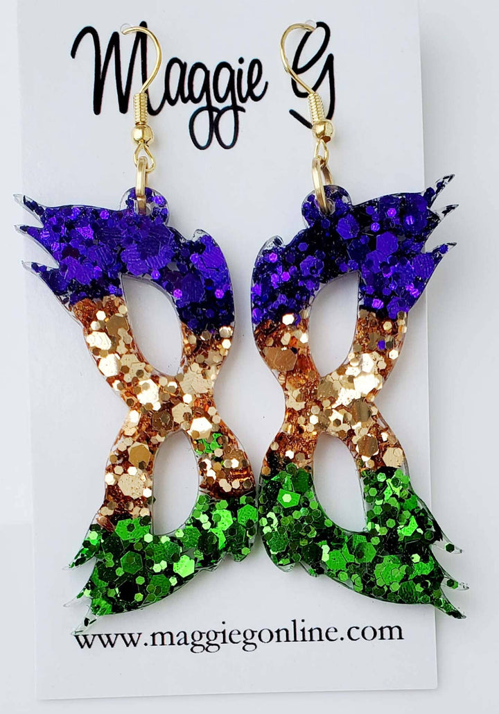 Maggie G - Mardi Gras Mask/ Handmade Resin and Glitter Earrings