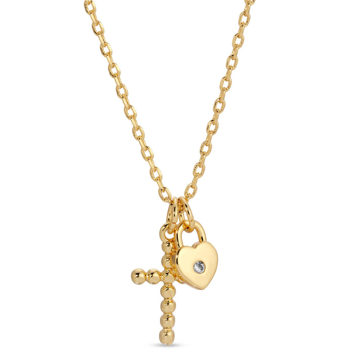 Splendid Iris - Cross and Heart Pendant Necklace: Gold