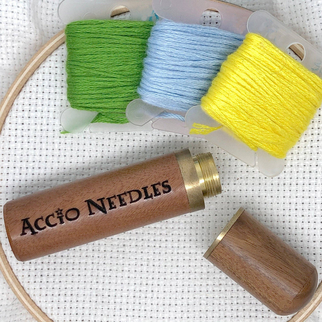 Snarky Crafter Designs - Little Pricks Engraved Needle Case: Snarky Embroidery Cross Stitch Quilting Custom Solid Wood Brass Screw Top Needle Storage Tube Container: On Pins & Needles