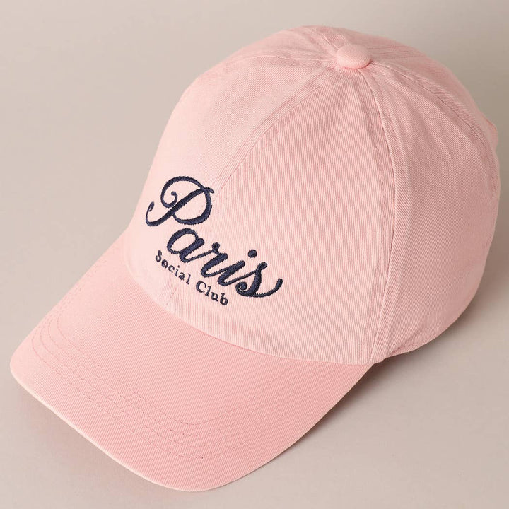 Fashion City - Paris Social Club Text Embroidery Baseball Cap: Pink / ONE SIZE