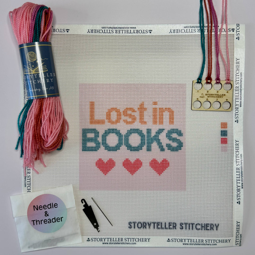 Storyteller Stitchery - Lost in Books — Modern Needlepoint Kit (Small Design)