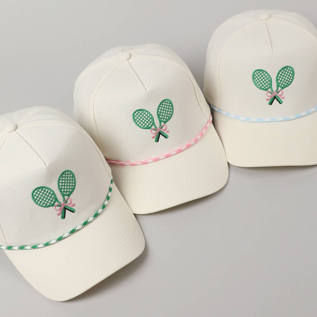 Fashion City - Tennis Racquets Ribbon Embroidery Trucker Hat: LT BLUE / ONE SIZE