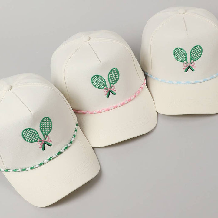 Fashion City - Tennis Racquets Ribbon Embroidery Trucker Hat: LT BLUE / ONE SIZE