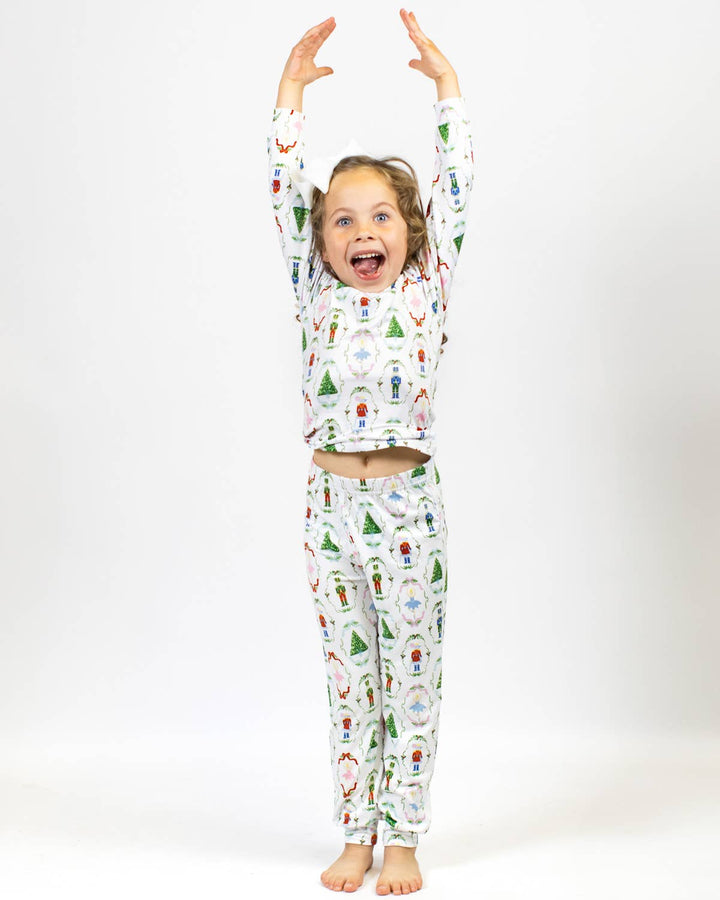 The Royal Standard - Kid's Nutcracker Waltz Long Sleeve Pajamas   White/Multi   Set of 2   -Asst.: 6
