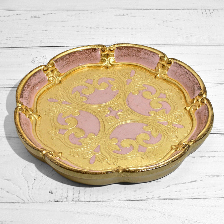 Florentine Carved Wood Round Deep Tray, Made in Italy: Black