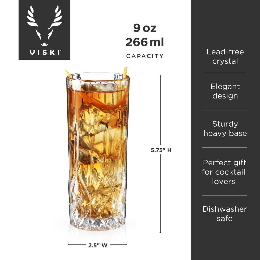 Viski - Admiral™ Vintage-Style Crystal Highball Glasses - Set of 4
