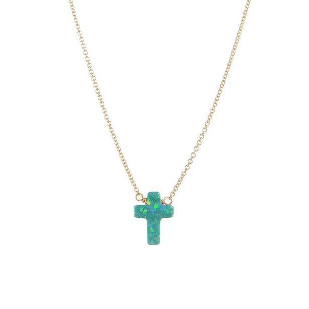 bara boheme - "CROSS" Opal Necklace - Small: Bubble gum / 14KG FILLED