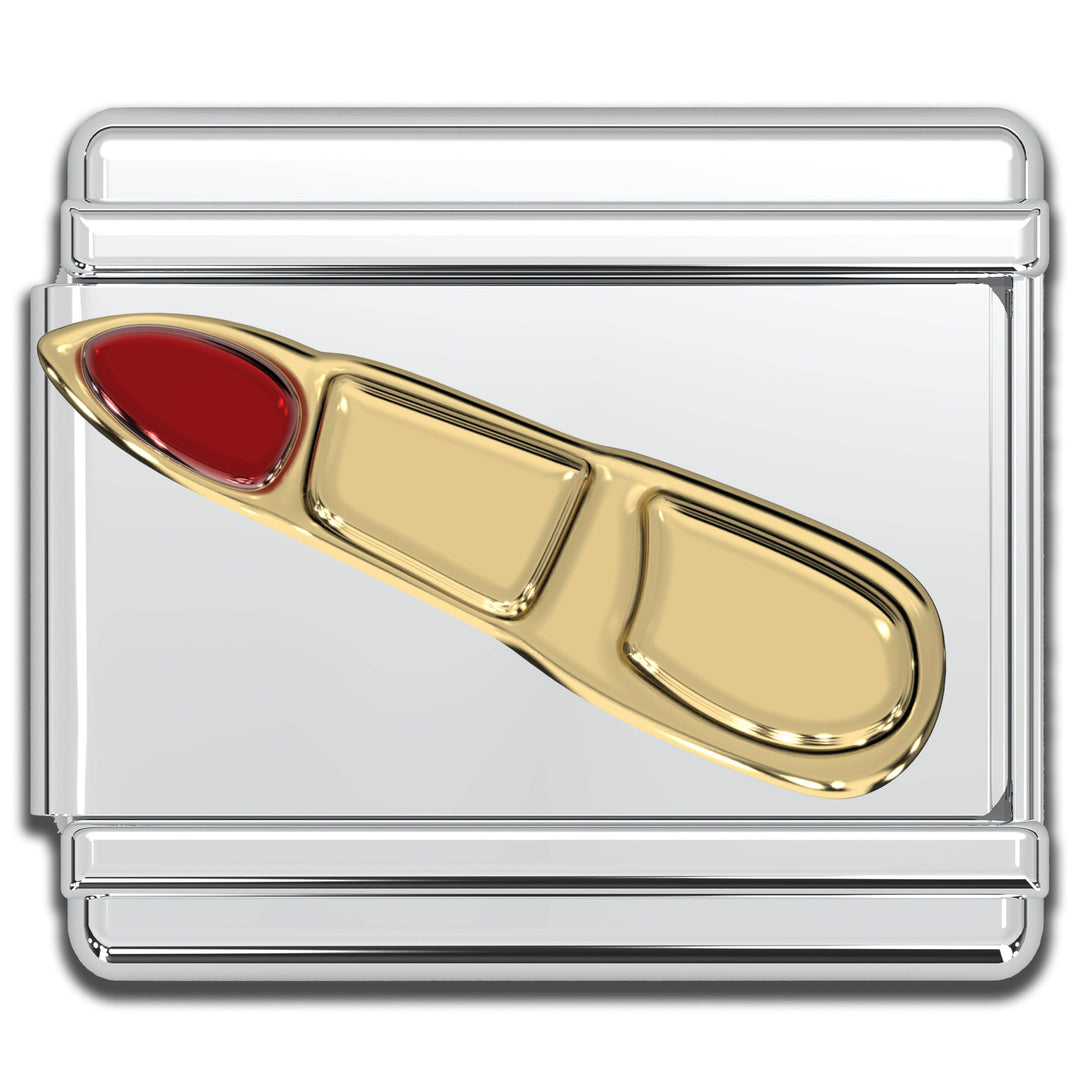 Natalia - Italian Bracelet Charm - Gold and Red Lipstick 9mm Links