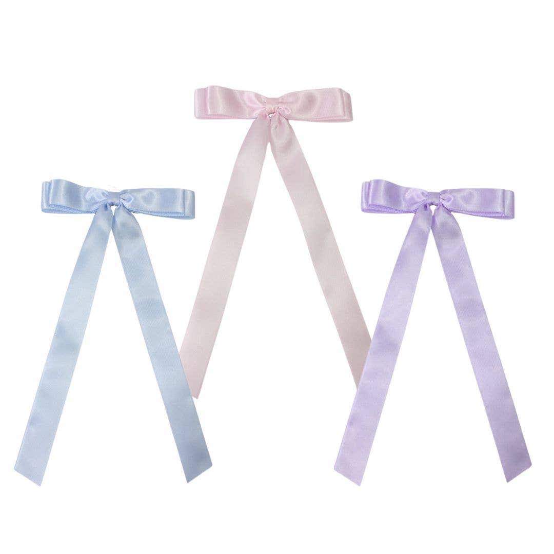 Beyond Creations, LLC - 7/8" SATIN LAYERED TAIL BOW ON ALLIGATOR CLIP: Powder Pink